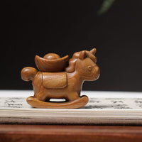 Green Sandalwood Carved Horse Year Rocking Horse Hand Piece Zodiac Horse with Money Keychain Car Hanging Ornament Table Decoration