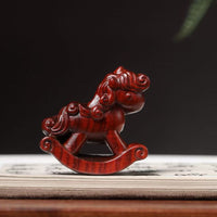 Green Sandalwood Carved Horse Year Rocking Horse Hand Piece Zodiac Horse with Money Keychain Car Hanging Ornament Table Decoration