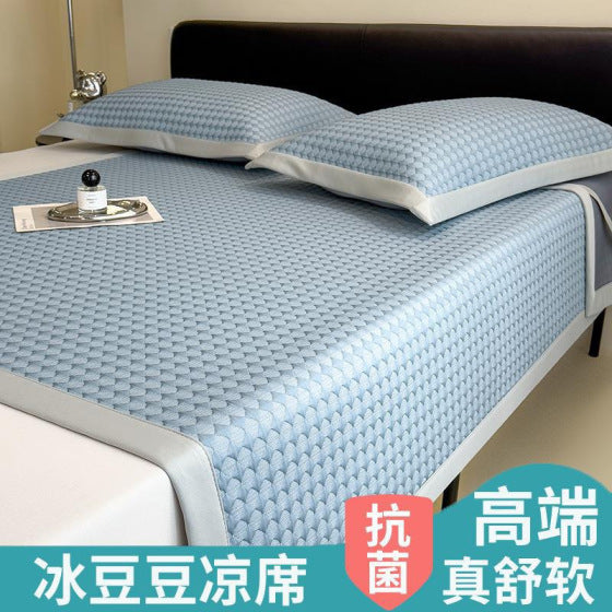 Premium PE Polymer Ice Silk Bed Mat Set with Fitted Sheet, Foldable, Washable