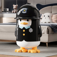 Penguin Sheriff Cartoon Flip-Top Trash Can with Wheels, 10L, PP, Black