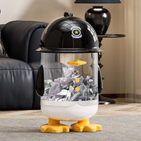 Penguin Sheriff Cartoon Flip-Top Trash Can with Wheels, 10L, PP, Black