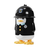 Penguin Sheriff Cartoon Flip-Top Trash Can with Wheels, 10L, PP, Black