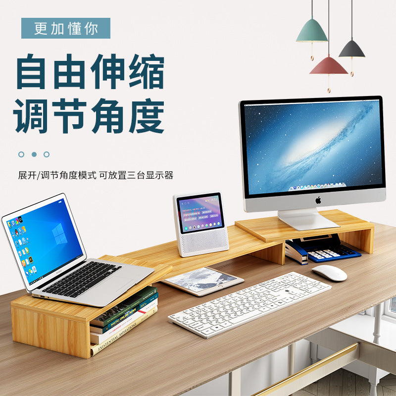 Wooden Monitor Stand with Storage for Dual Screens