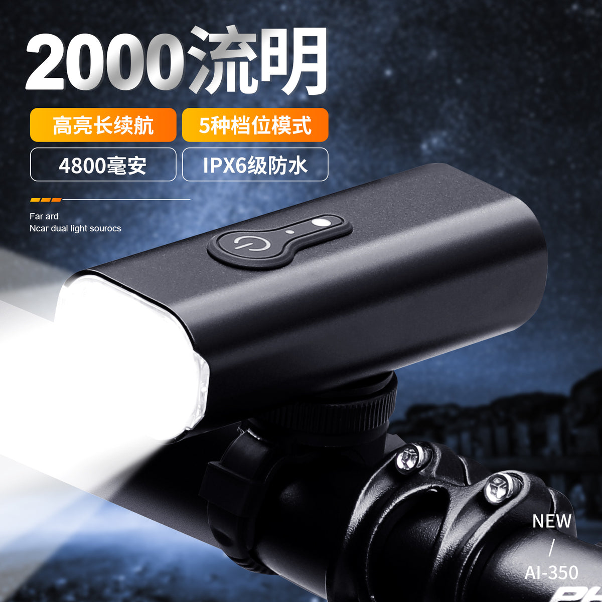 YUUISD E300 Bicycle Light 2000 Lumens with Mount Bracket