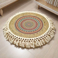 Round Straw Woven Floor Cushion for Meditation and Balcony
