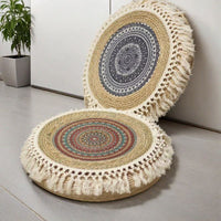 Round Straw Woven Floor Cushion for Meditation and Balcony