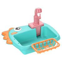 Electric Dinosaur Dishwasher Toy with Circulating Water and Fishing, 2-in-1 Kitchen Playset