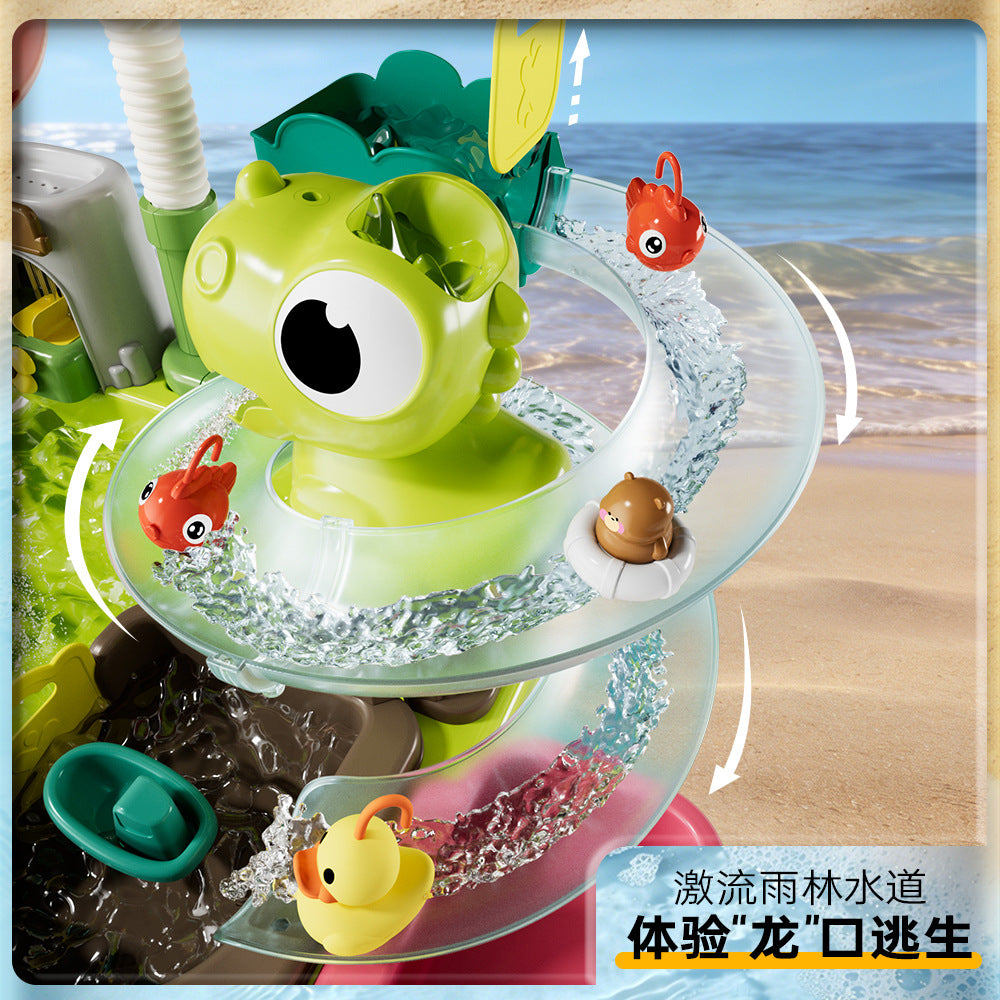 Electric Spray Water Play Table with Simulated Fishing and Dishwasher, Circulating Water, Pretend Play Toy for Kids