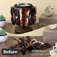 Round Solid Wood Sunglasses Display Stand with Multi-Layer Storage