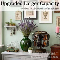 Round Solid Wood Sunglasses Display Stand with Multi-Layer Storage