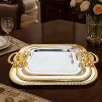 Luxury Square Serving Tray with Handles, Electroplated Metal Serving Platter for Coffee Table Decor, Silver Gold Highlight