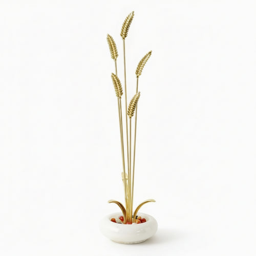 Brass Wheat Sculpture with Jade Bowl Light-Luxury Tabletop Ornament Slender
