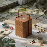 Three-Tier Carrying basket Stackable Bamboo Storage box with Lid Vintage Storage Basket with Lid for Gift Recipients, Tea Service