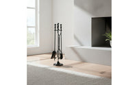 4 Pieces All Black Fireplace Tool Set with Stand Solid Fireplace Tool Set with Fire Iron Sturdy Hardware Heavy Duty for Homeowners, Hearth, Wood Wood-Burning Appliance