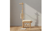 Multi-Functional Design Hall Tree with Shoe Storage Solid Wood Wooden Deer Coat Rack Bench Cushioned Seat for Mudroom