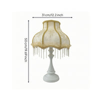 Fringe Table Lamp Decorative Table Lamp with Textile Shade Vintage-Inspired Princess-Style for Girls, Bedroom, Reading Corner