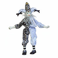 Dangling Leg Clown Doll Tear Drop Feature Sitting Porcelain Clown Handmade Fool Figurine Posable Tri-Cherub Design Doll