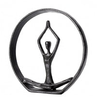 Meditation Figurine Darkened Patina Metal Meditation Sculpture Textured Circlet Figurine