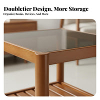 Dual-Level Glass Surface Table Table Space-Saving Design Nightstand Mortise and Tenon Joinery Stable Framework for Homeowners
