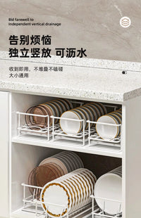 免安装碗盘收纳架厨房置物架碗架沥水架家用橱柜内筷盒放碗碟架子 碗架黑色【加粗加厚 带接水盘】