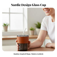 Heat-Resistant Glass Tumbler with Straw and Lid Stylish Design Glass Cup with Lid and Straw Portable for Students, Adults, Home, Travel, Car