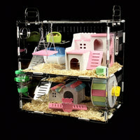 Large Hamster Cage with Built-in Tubes, Double Layer Hamster Cage in Acrylic, Spacious Habitat for Syrian and Dwarf Hamster, Transparent Viewing