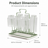 Jade Iron Dish Drainer Rack, 19.2cm Countertop Dish Drying Rack with Drip Tray, Modern 6 Cup Draining Board Rack for Washing Up