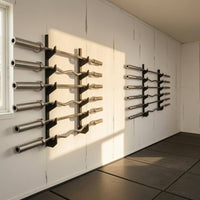 Black Coated Wall Mounted Barbell Rack Space Saving 6 Slot Bar Storage Rack Easy Installation Wall Mounted Bar Holder Heavy Duty for Home Gym