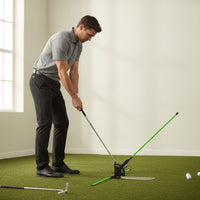 Alignment Golf Swing Training Aid Adjustable Golf Swing Guide with Rods Instant Feedback Equipment Muscle Memory for Golfers, Beginners, Practice Mat