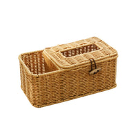 Rattan-Woven Tissue Box Cover, New Chinese Style Storage Box for Desk, Tabletop, Remote Control Organizer