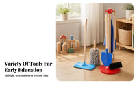 6 Pieces Storage Stand Wooden Cleaning Toy Set Role-Play Pretend Cleaning Kit Bristle and Textile Heads Kids Broom Mop Set Colored Parts for Children
