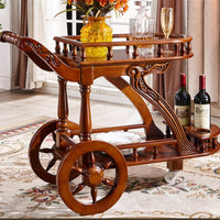 Vintage Beverage Cart With Wheels Mobile Beverage Rack Cart Solid Wood Construction Wooden Serving Trolley for Hotel Managers, Home Bar, Dining Room