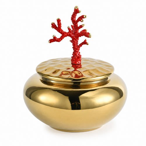 Tabletop Container with Coral Ornament Glossy Ceramic Jar with Lid Versatile Decorative Jar for Bedroom