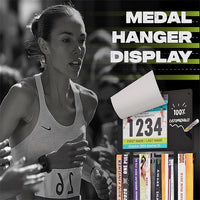 Wall-Mounted Marathon Medal Display Rack with Bib Number Pockets