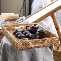 Handwoven Plastic Rattan-Style Tray for Tea and Storage