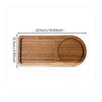 Wooden Tray Unique Shape Wooden Tray with Rattan Coaster Handcrafted Acacia Wood Snack Platter for Home, Cafe, Hotel