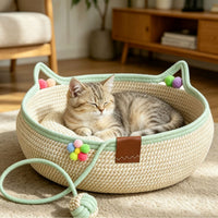 藤编猫窝猫抓板自嗨球一体四季通用手工编织可水洗耐抓棉绳宠物窝