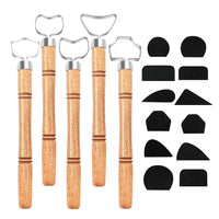Ceramic Tool Set with Wooden Handle Stainless Steel Clay Cutter and 12 Cup Handle Mold Templates