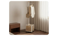 Rolling Clothes Rack with Basket Solid Wood Construction Wooden Coat Tree with Rattan Bin Mobile Design Storage Furniture for Entryway, Dorm Room