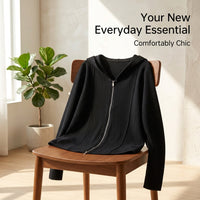 Knitted Cardigan for Women with Double Zipper Closure and Hooded Design, Ribbed Knit for Autumn and Fall Season, Comfortable Fit