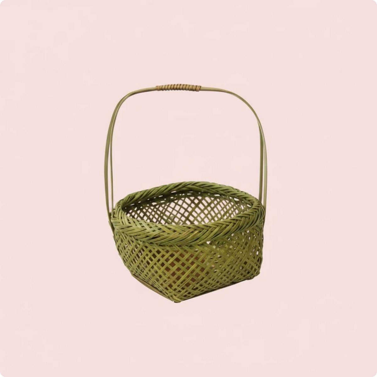 Woven Bamboo Basket Handmade Round Wicker Tray Lattice Weave