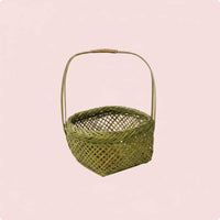 Woven Bamboo Basket Handmade Round Wicker Tray Lattice Weave