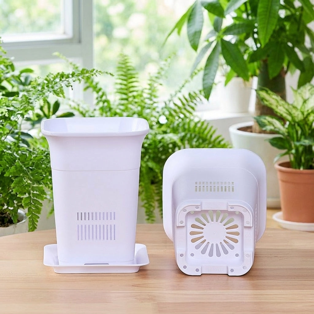 Plant Pot with Slotted Side Vents, Square Flower Pot for Roots, Breathable Pot and Drainage Pot for Indoor Outdoor Plant Growth