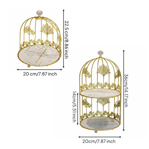 Gold Birdcage Vanity Tray Space-Saving Decorative Birdcage Rack Rust-Proof