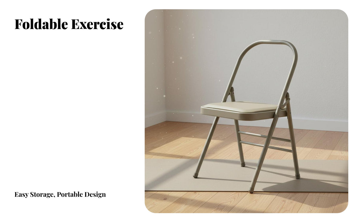 Foldable Mindful Movement Auxiliary Chair Padded Seat Backless Mindful Movement Chair Reinforced Double Bar Design Folding Exercise Stool Multifunctional for Beginners, Seniors, Home