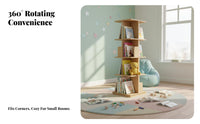 Solid Wood Construction Rotating Bookshelf Space Saving 360 Degree Revolving Bookcase Large Capacity Revolving Corner Bookcase Sturdy & Stable for Children, Students, Office Workers, Small Areas, Nursery, Study Room, Bedroom
