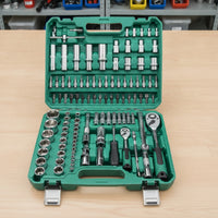 108 Pieces Mechanics Tool Set Mirror Finish Chrome Automotive Tool Kit Lightweight Socket Set with Case for Car Owners, Garage, Roadside Emergency