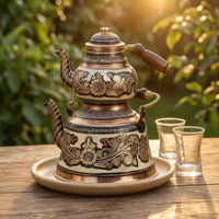 2 Pieces Nested Lidded Teapots Floral Engraving Decorative Item