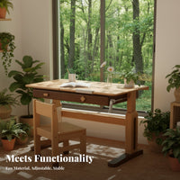 Children's Writing Table Ergonomic Children's Writing Desk Hand Crank Lift Study Table Writing Table Solid Beech Wood Construction Adjustable Height Spacious Drawer Suitable for Home Study Area Bedroom Reading