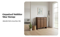 Walnut Color footwear storage single piece with Bench Multi-Functional Entryway Cabinet with Doors paded Seat Household Furniture Stable Construction for Families, homeowners, Adults, Hallway, Mudroom, Living Room, Bedroom
